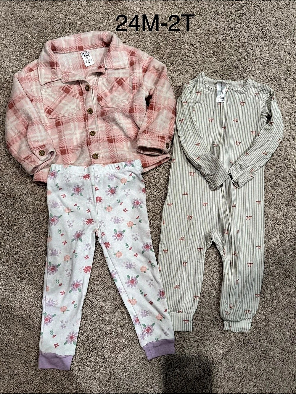 Bundle of Toddler Girl Plaid Fleece Shacket, leggings and bodysuit